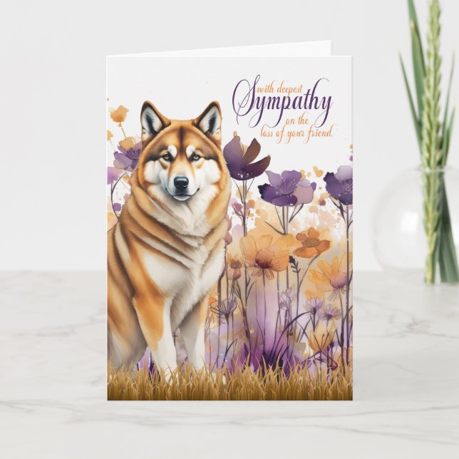 Sympathy Akita Dog Purple Wildflower Meadow Card (Front)