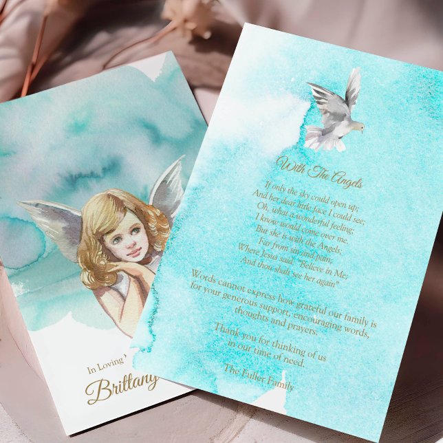 Sympathy Angel Dove Funeral Thank You Card (Angel and Dove Memorial Sympathy Funeral Thank You Card)