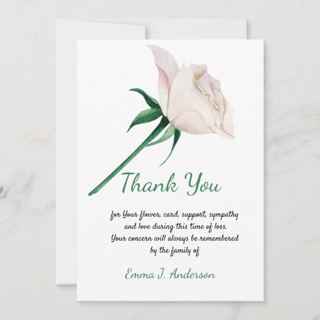 Sympathy Bereavement Watercolor Beige Rose Thank You Card (Front)