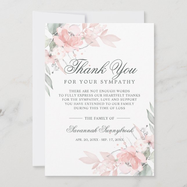Sympathy Bereavement Watercolor Floral Funeral Thank You Card (Front)