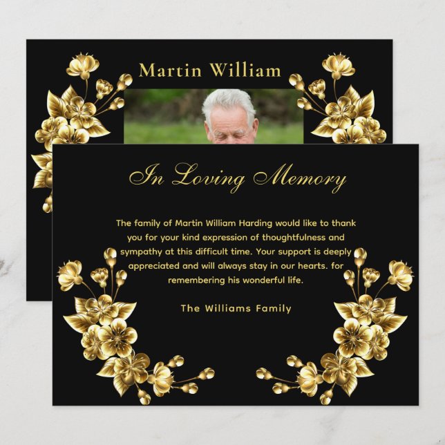 Sympathy black gold floral budget thank you photo (Front/Back)