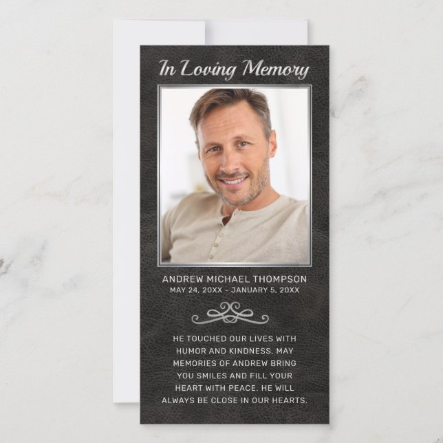 Sympathy Black Leather Silver Photo Funeral Prayer (Front)