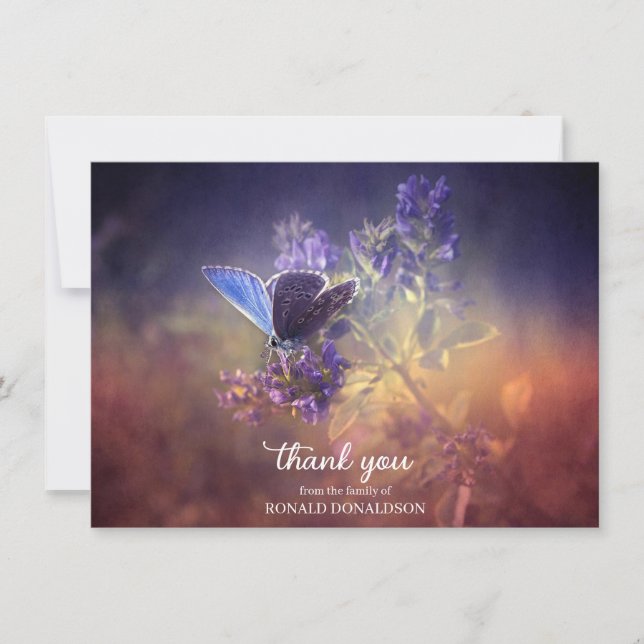 Sympathy Blue Butterfly Flower THANK YOU | PHOTO Card (Front)