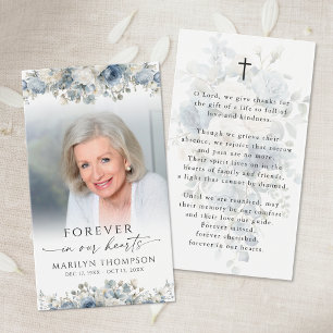 Sympathy Blue Floral Photo Cross Prayer Card