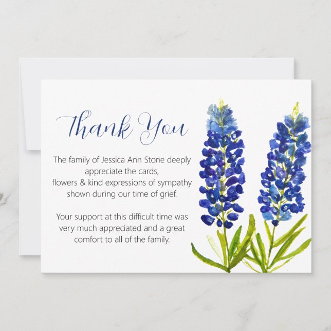 Sympathy Bluebonnets Funeral Death Thank you  Invitation (Front)