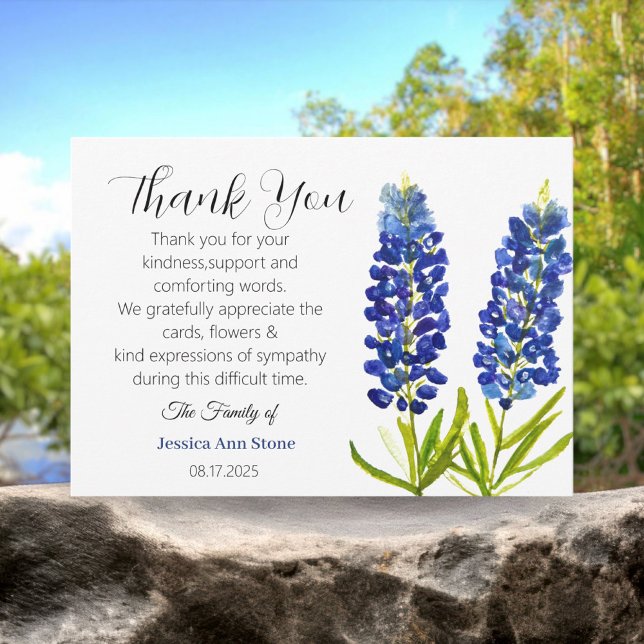 Sympathy Bluebonnets Funeral Death Thank you  Invitation (Creator Uploaded)