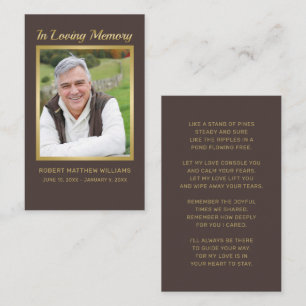Sympathy Brown Gold Photo Funeral Memorial Card