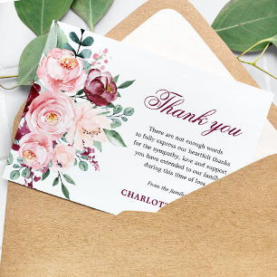 Sympathy Burgundy & Pink Roses THANK YOU   PHOTO Card