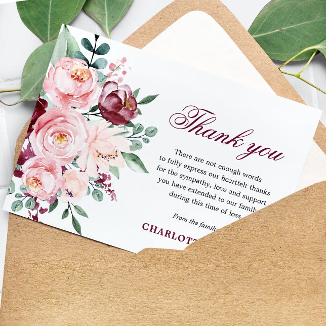 Sympathy Burgundy & Pink Roses THANK YOU | PHOTO Card (Creator Uploaded)