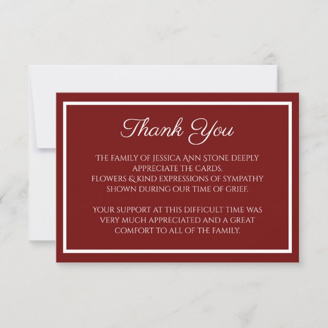 Sympathy Burgundy Simple Funeral Thank you  Invitation (Front)