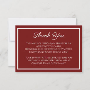 Sympathy Burgundy Simple Funeral Thank you Invitation