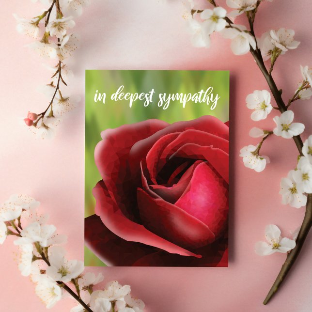 Sympathy Card: Deep Red Rose Customizeable Card (In Deepest Sympathy. A modern, dignified expression of lasting love.)