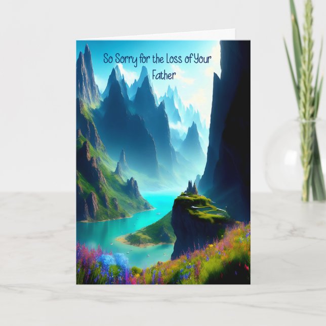 Sympathy Card for Father Steep Mountains & Sea (Front)