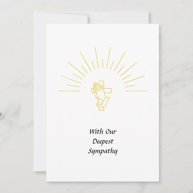 Sympathy Card Praying Hands Cross Spiritual White (Front)