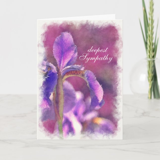 Sympathy Card Watercolor Purple Iris Thoughtful (Front)