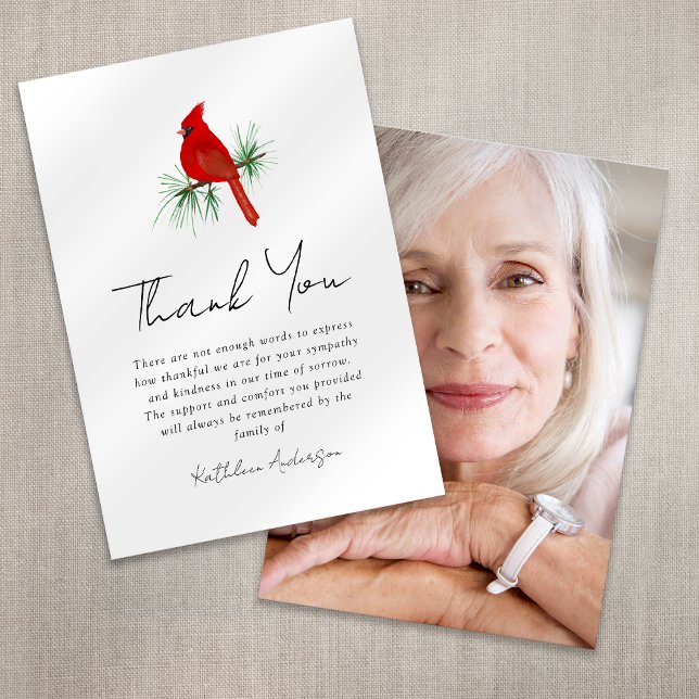 Sympathy Cardinal Photo Funeral  Thank You Card (Creator Uploaded)
