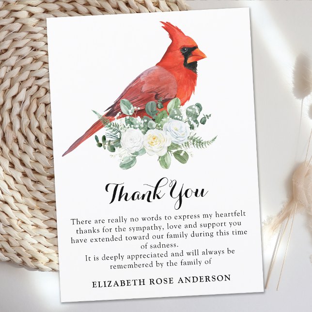 Sympathy Cardinal Watercolor Memorial Funeral  Thank You Card (Creator Uploaded)