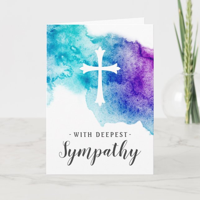 Sympathy cards with cross & purple aqua watercolor (Front)