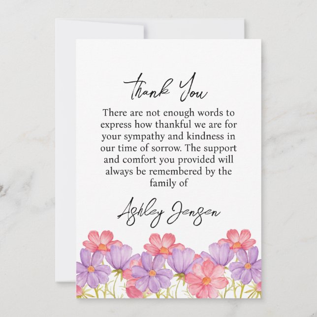 Sympathy Cosmos Photo Funeral Thank You Card (Back)