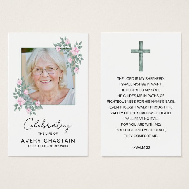 Sympathy Elegant Floral Photo Funeral Prayer Cards (Front & Back)