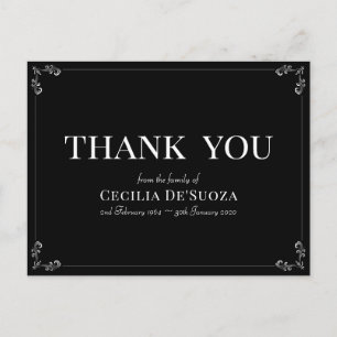 Sympathy Elegant Simple Black Funeral Thank You Postcard
