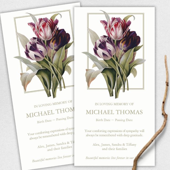 Sympathy Elegant Tulips Funeral Thank You Cards (funeral thank you cards, bereavement, elegant, simple, celebration of life, sympathy card)