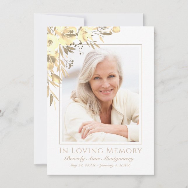 Sympathy Elegant Yellow Rose Floral Photo Funeral Thank You Card (Front)