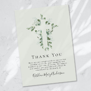 Sympathy Eucalyptus Cross Funeral  Thank You Card