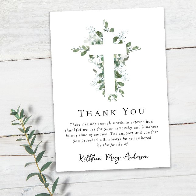 Sympathy Eucalyptus Cross Funeral  Thank You Card (Creator Uploaded)
