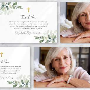Sympathy Eucalyptus Cross Photo Funeral  Thank You Card