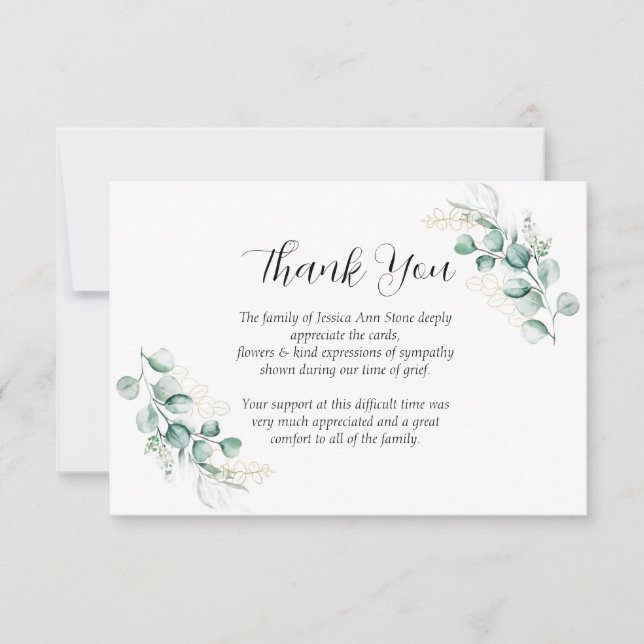 Sympathy Eucalyptus Floral Funeral Thank you  Invitation (Front)