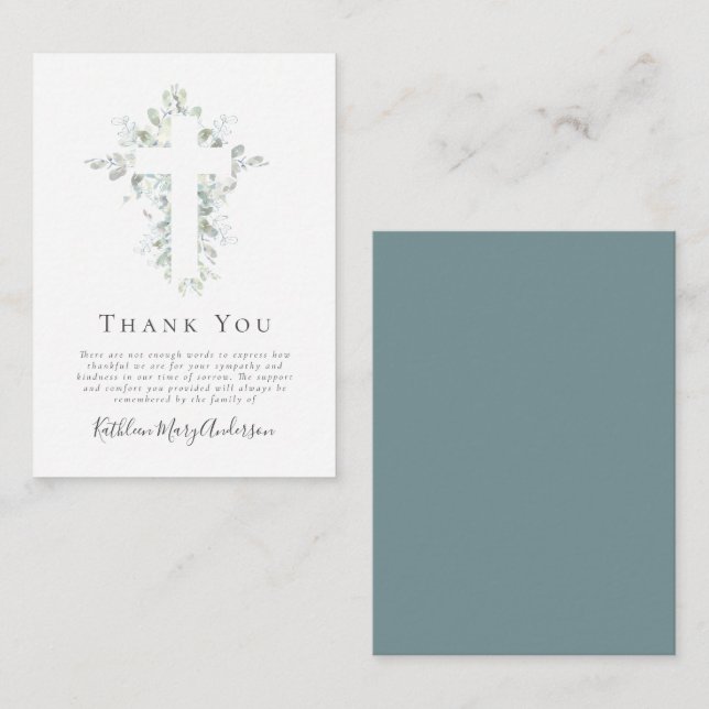 Sympathy Eucalyptus Funeral Thank You Note  Card (Front/Back)