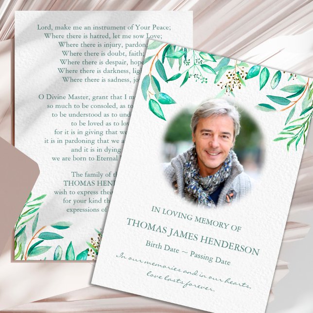 Sympathy Eucalyptus Photo Funeral Thank You Card (Eucalyptus greenery sympathy bereavement memorial funeral thank you card)