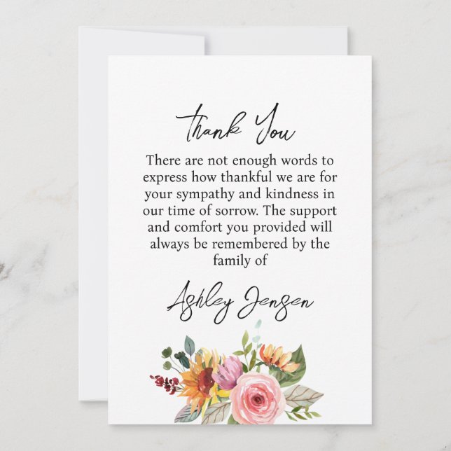 Sympathy Floral Photo Funeral Thank You Card (Back)