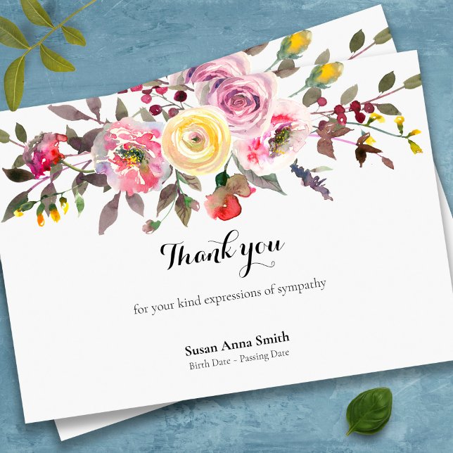 Sympathy Florals Memorial Funeral Thank You Card (Peaceful florals bereavement sympathy memorial funeral thank you card)