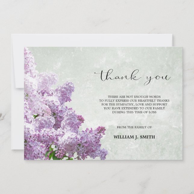 Sympathy Flower Lilacs THANK YOU Grey | PHOTO (Front)