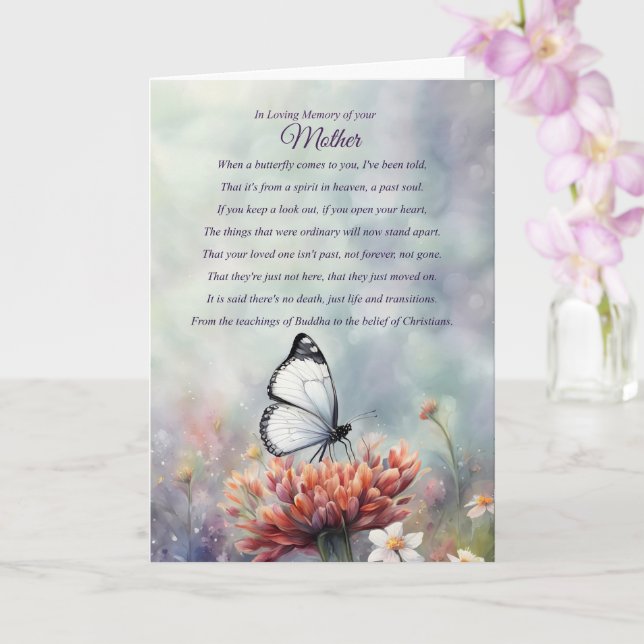 Sympathy for Loss of Mother Condolences Butterfly Card (Orchid)