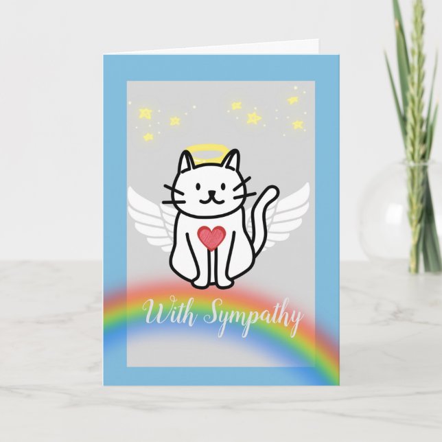 Sympathy for Loss of Pet Cat Rainbow and Halo Card (Front)