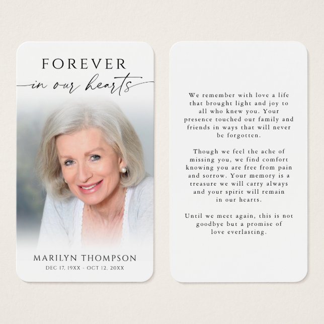 Sympathy Forever In Our Hearts Photo Prayer Card (Front & Back)