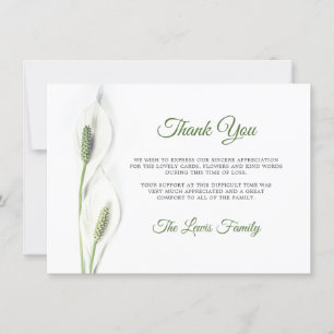 Sympathy Funeral Calla Lily Flower Thank You PHOTO Card