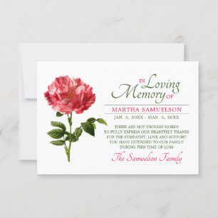 Sympathy Funeral Floral Red Vintage ROSE THANK YOU Card