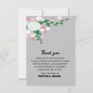 Sympathy Funeral Flower THANK YOU  Note Message Card