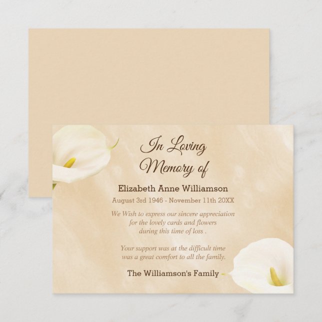 Sympathy Funeral Lily Flowers Thank You (Front/Back)