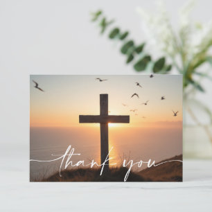 Sympathy Funeral Memorial Cross Sunrise Ocean Thank You Card