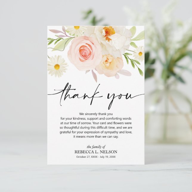 Sympathy Funeral Memorial Floral Thank You Card (Standing Front)