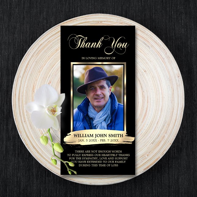Sympathy Funeral Memorial THANK YOU Photo Black (Sympathy Funeral Memorial THANK YOU Photo Black Gold. Masculine, Man, Men)