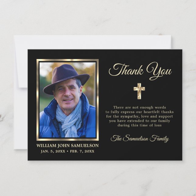 Sympathy Funeral Memory THANK YOU Gold Cross Photo (Front)