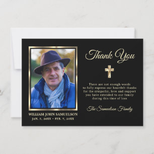 Sympathy Funeral Memory THANK YOU Gold Cross Photo Card