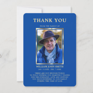 Sympathy Funeral Memory THANK YOU Photo Blue Card