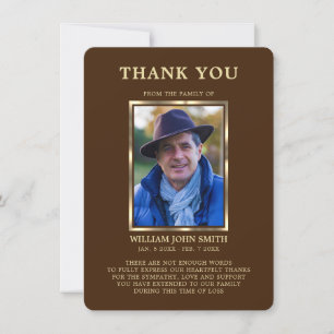 Sympathy Funeral Memory THANK YOU Photo Brown Card